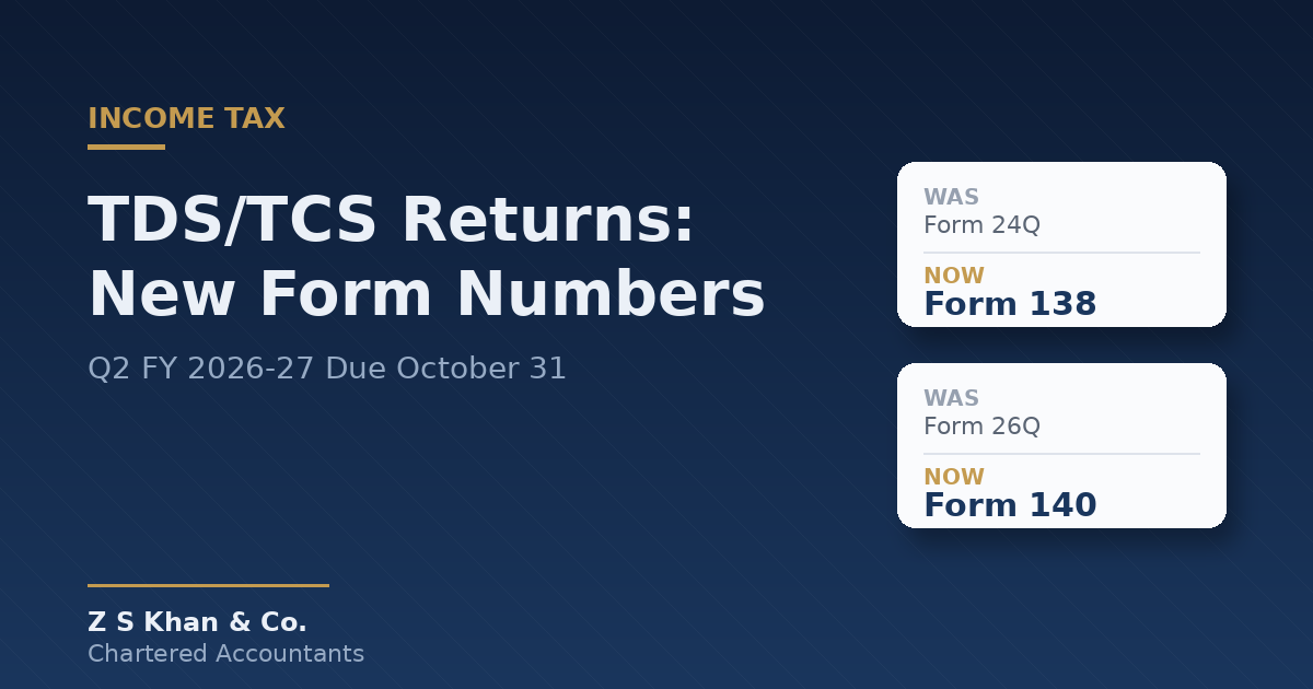 Read more about the article TDS/TCS Return for Q2 FY 2026-27: New Form Numbers and the October 31 Deadline